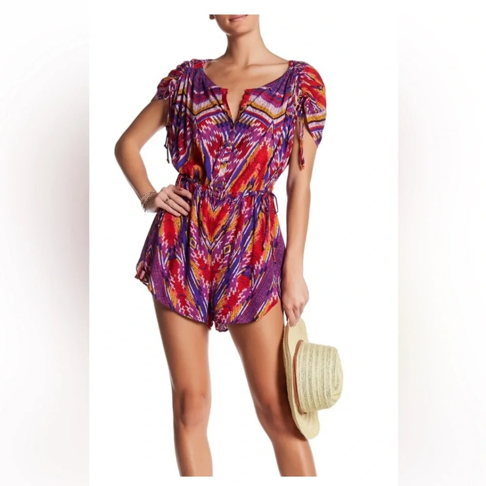 Free People Multicolor Patterned Romper EUC Size Lg , bright and fun! - Picture 3 of 10